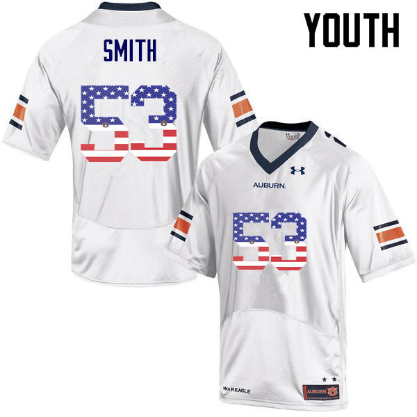 Youth Auburn Tigers #53 Clarke Smith USA Flag Fashion White College Stitched Football Jersey